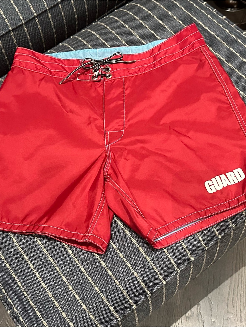 Birdwell Beach Britches Red Lifeguard Swim Trunks with White 'GUARD' Graphic